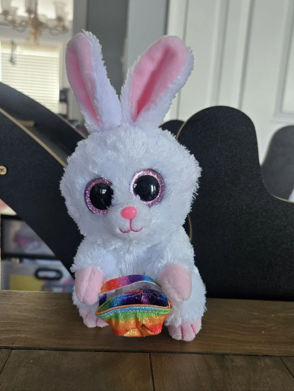 Plush Ty Silk 2021 White & Pink Easter Bunny Sunday